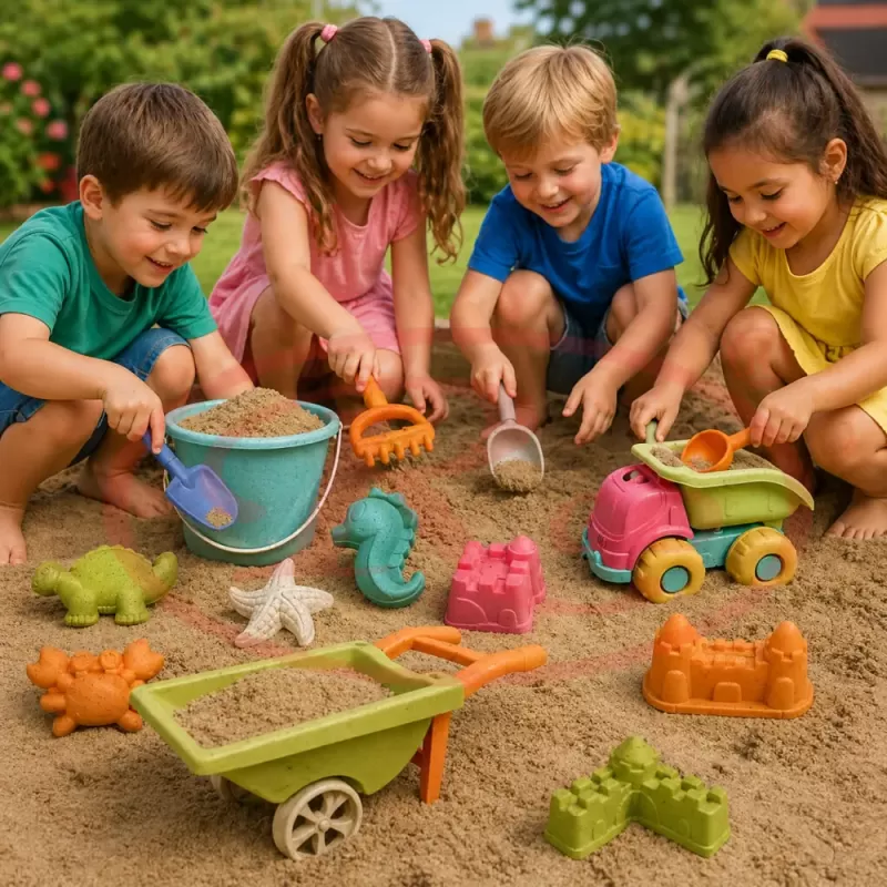 Set 14 Jucarii pentru Plaja si Nisip RCO® cu Camion si Accesorii – Culori Pastelate, +18 luni