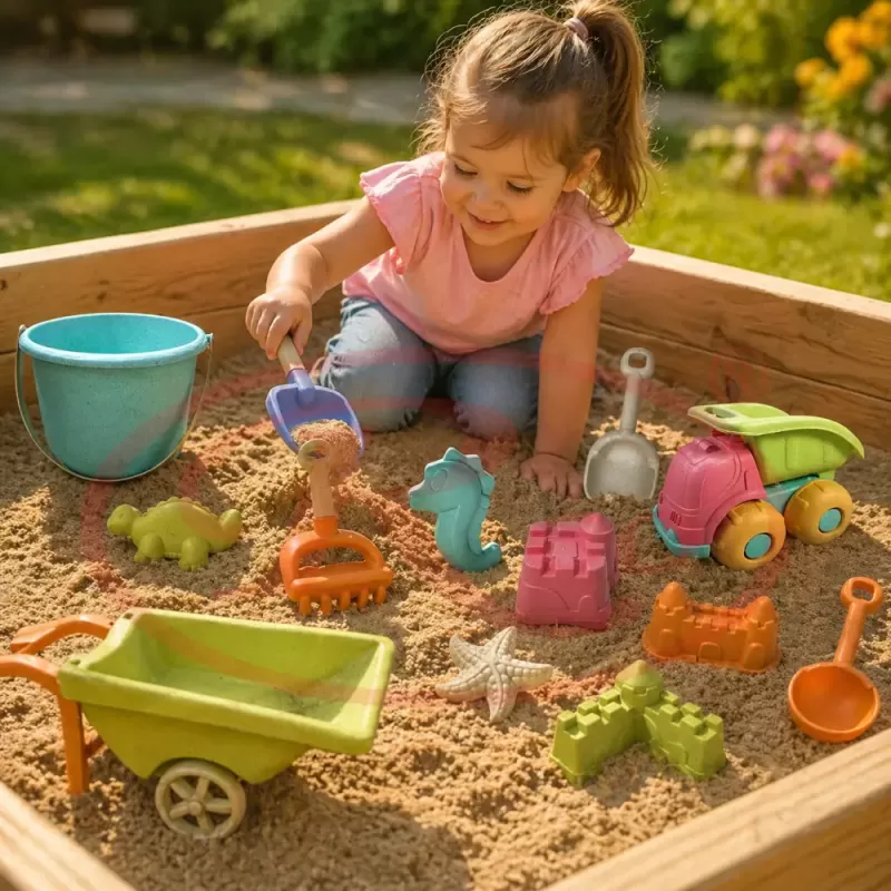 Set 14 Jucarii pentru Plaja si Nisip RCO® cu Camion si Accesorii – Culori Pastelate, +18 luni