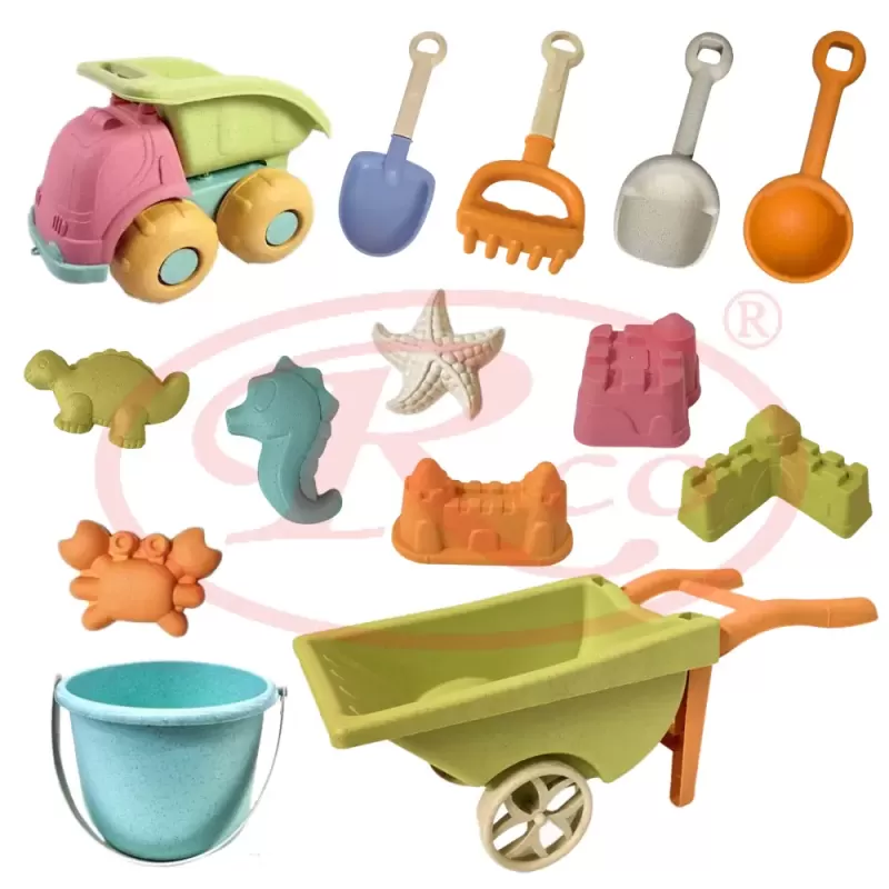 Set 14 Jucarii pentru Plaja si Nisip RCO® cu Camion si Accesorii – Culori Pastelate, +18 luni