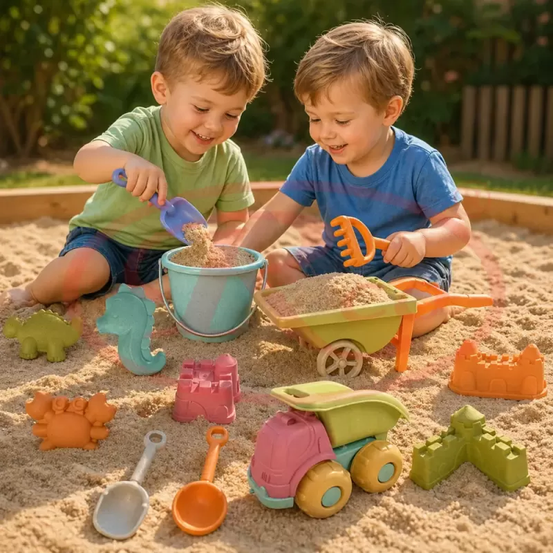 Set 14 Jucarii pentru Plaja si Nisip RCO® cu Camion si Accesorii – Culori Pastelate, +18 luni