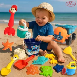 Set de Jucarii pentru Nisip si Plaja– 15 piese + Camion Octopus Multicolor, 3+ ani