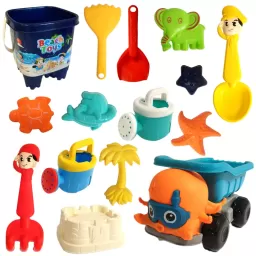 Set de Jucarii pentru Nisip si Plaja– 15 piese + Camion Octopus Multicolor, 3+ ani