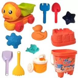 Set de Jucarii pentru Nisip si Plaja– 12 piese + Funny Duck Multicolor, 3+ ani