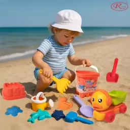 Set de Jucarii pentru Nisip si Plaja– 12 piese + Funny Duck Multicolor, 3+ ani