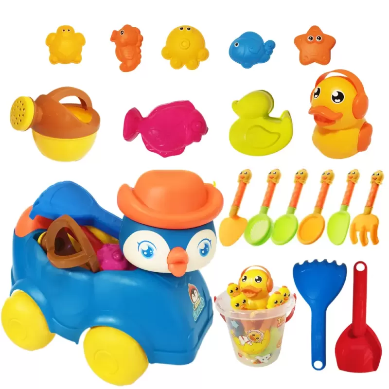Set de Jucarii pentru Nisip si Plaja– 20 piese + Camion Multicolor, 3+ ani