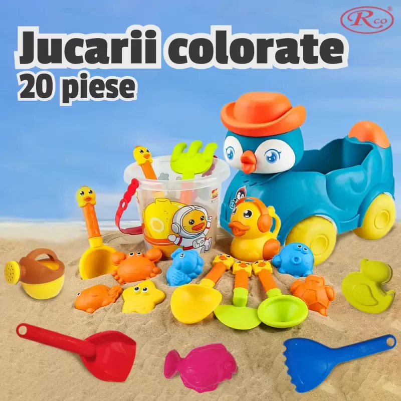 Set de Jucarii pentru Nisip si Plaja– 20 piese + Camion Multicolor, 3+ ani