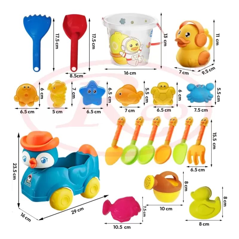 Set de Jucarii pentru Nisip si Plaja– 20 piese + Camion Multicolor, 3+ ani