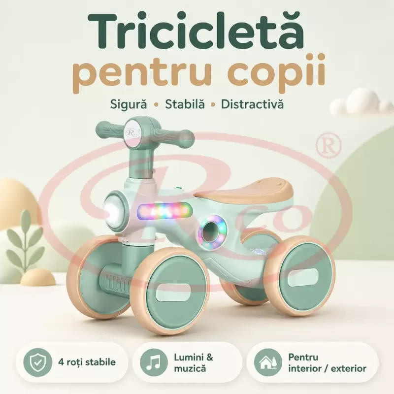 Bicicleta de Echilibru pentru Copii/Tricicleta Ride-On cu Lumini si Muzica – Distractie si Dezvoltare intr-un Singur Produs
