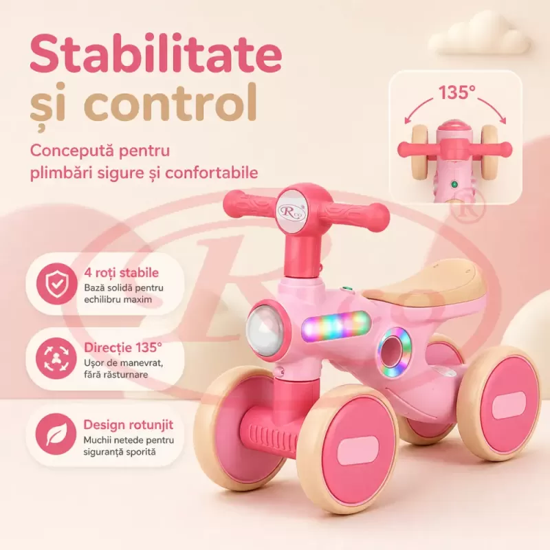 Bicicleta de Echilibru pentru Copii/Tricicleta Ride-On cu Lumini si Muzica – Distractie si Dezvoltare intr-un Singur Produs