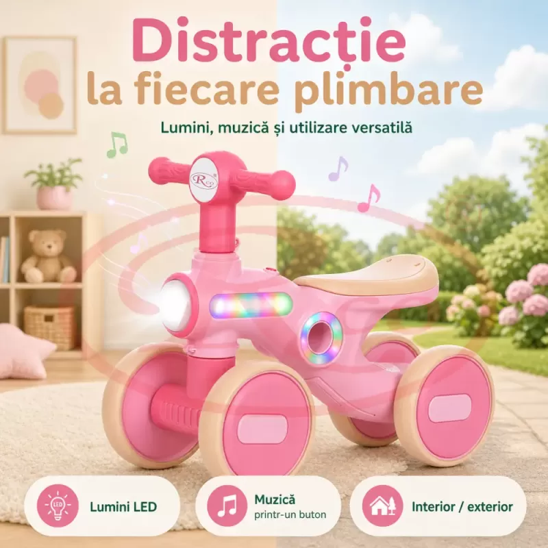 Bicicleta de Echilibru pentru Copii/Tricicleta Ride-On cu Lumini si Muzica – Distractie si Dezvoltare intr-un Singur Produs