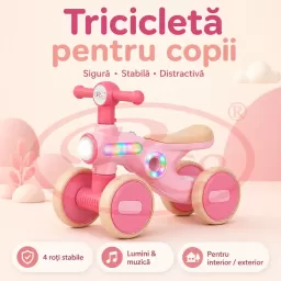 Bicicleta de Echilibru pentru Copii/Tricicleta Ride-On cu Lumini si Muzica – Distractie si Dezvoltare intr-un Singur Produs