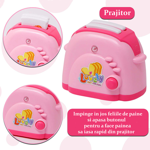 Set electrocasnice de jucarie, interactiv cu sunete si lumini, 4 piese