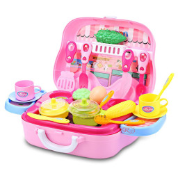 Set de joaca bucatarie portabila pe roti cu 25 accesorii