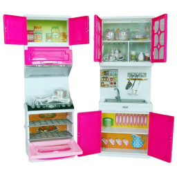 Set bucatarie moderna si electronica, pentru papusi si copii, din 2 corpuri si 30 de accesorii, 36x23cm