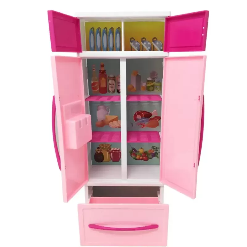 Set bucatarie moderna si electronica, pentru papusi si copii, din 3 corpuri si 20 de accesorii, 34x36cm