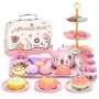 Set de ceai pentru copii, 45 piese din plastic/metal, cutie cu maner pentru depozitare si transport, multicolor, 3+ ani