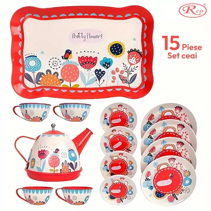 Set de ceai pentru copii, 15 piese din metal, multicolor, 3+ani