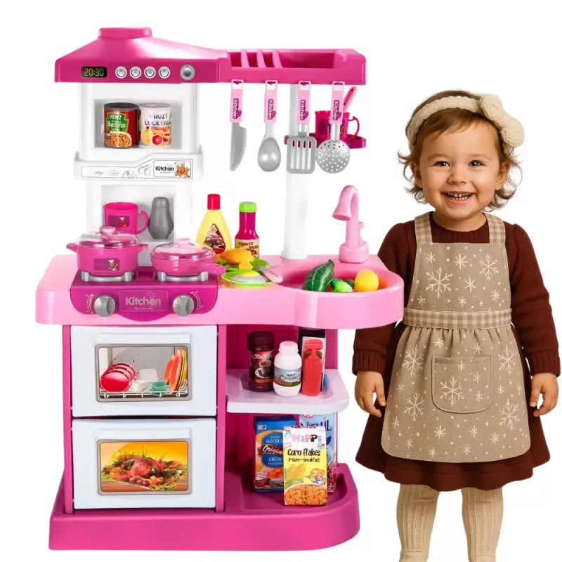 Bucatarie Multifunctionala Interactiva pentru Copii – 28 Piese, Lumina, Sunet si Chiuveta cu Apa Circulanta, +3 Ani