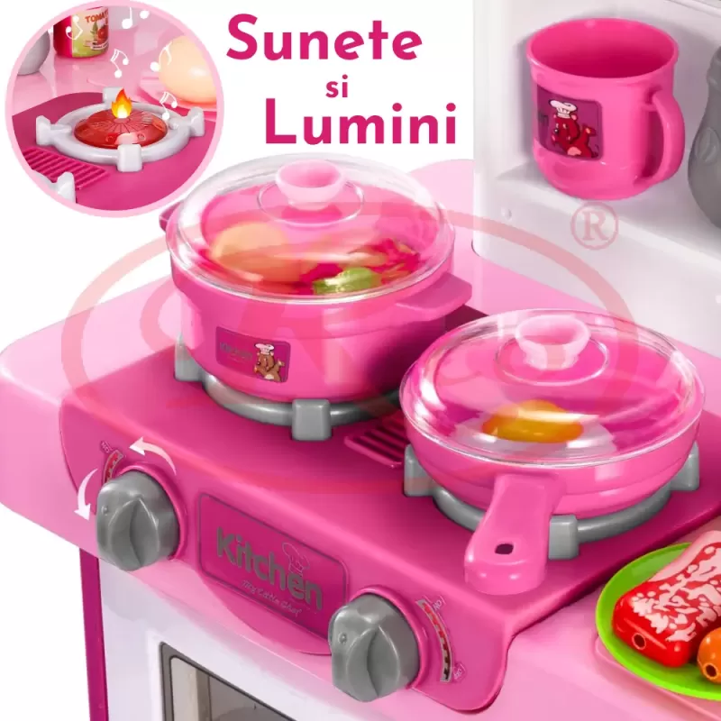 Bucatarie Multifunctionala Interactiva pentru Copii – 28 Piese, Lumina, Sunet si Chiuveta cu Apa Circulanta, +3 Ani