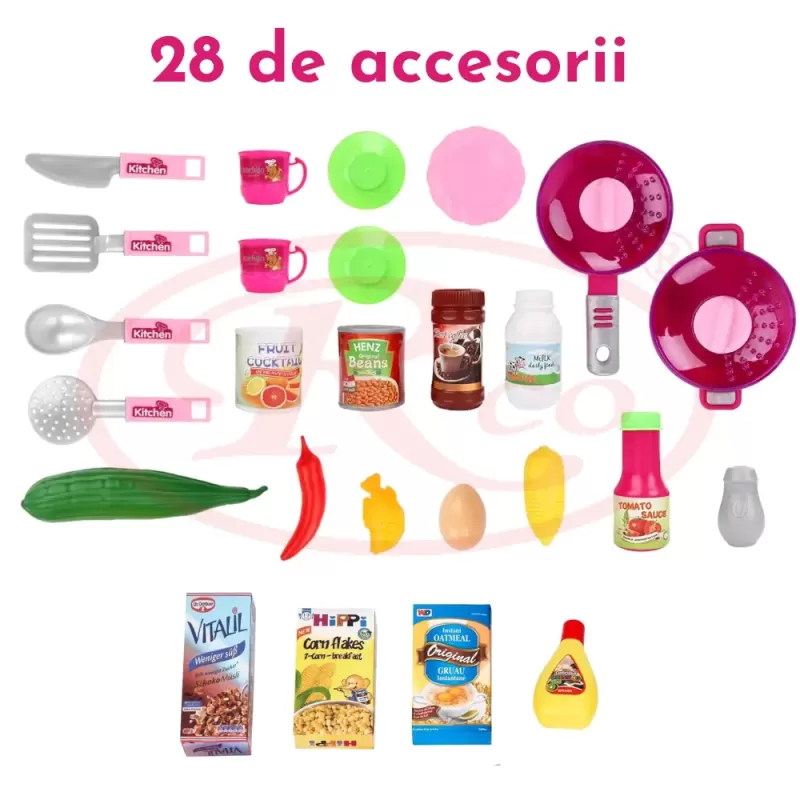 Bucatarie Multifunctionala Interactiva pentru Copii – 28 Piese, Lumina, Sunet si Chiuveta cu Apa Circulanta, +3 Ani