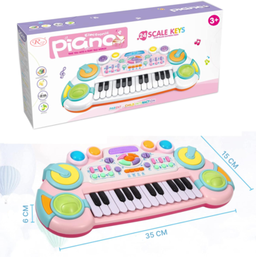 Jucarie interactiva mini pianina RCO cu 24 de taste, luminite multicolore si functie de inregistrare, 35 x 15 cm,+3ani