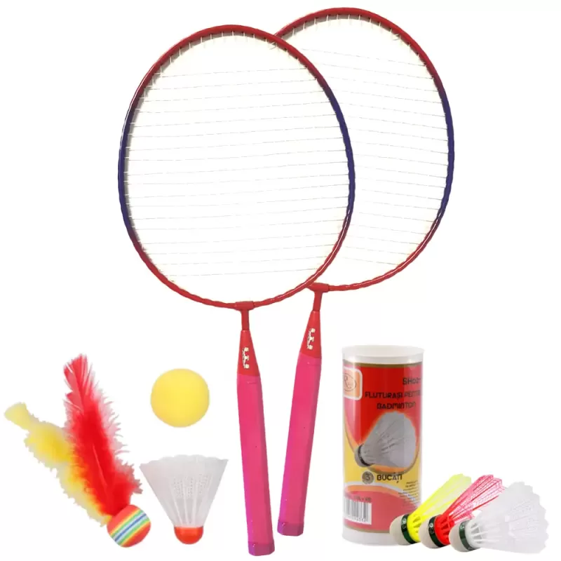 Set palete badminton RCO® pentru copii cu 6 accesorii, 45 cm, Roz
