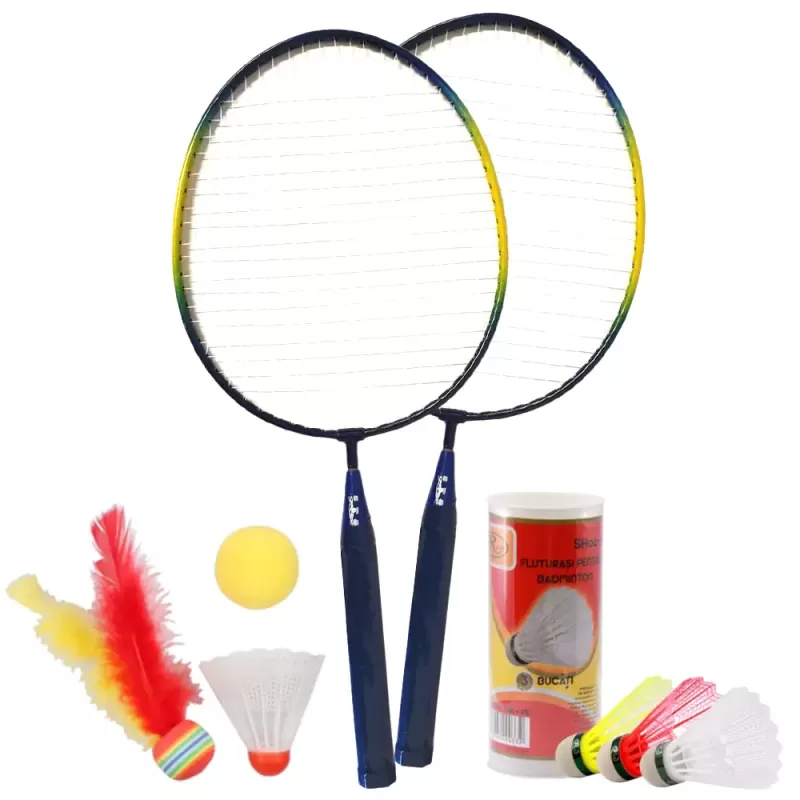 Set palete badminton RCO® pentru copii cu 6 accesorii, 45 cm, Albastru