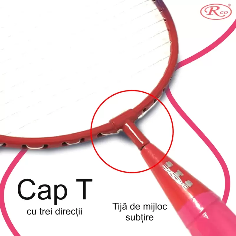 Set palete badminton RCO® pentru copii cu 6 accesorii, 45 cm, Roz