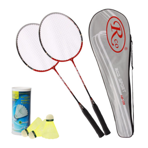 Set Palete Badminton Aluminiu RCO®, 2 bucati culoare Negru/Rosu, Husa Cover Total, 3 fluturasi din naylon, NB1005B
