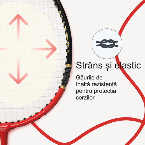 Set Palete Badminton Aluminiu RCO®, 2 bucati culoare Negru/Rosu, Husa Cover Total, 3 fluturasi din naylon, NB1005B