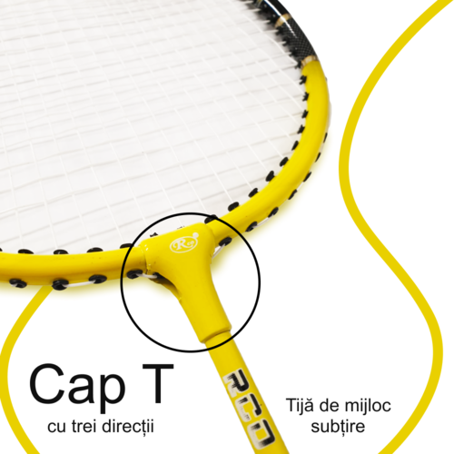 Set Palete Badminton Aluminiu RCO®, 2 bucati culoare Negru/Galben, Husa Cover Total, 3 fluturasi din naylon