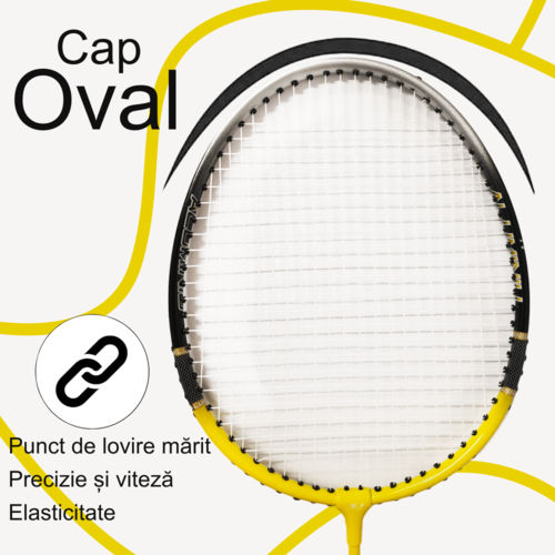 Set Palete Badminton Aluminiu RCO®, 2 bucati culoare Negru/Galben, Husa Cover Total, 3 fluturasi din naylon