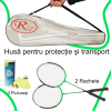 Set Palete Badminton Aluminiu RCO®, 2 bucati culoare Negru/Verde, Husa Cover Total, 3 fluturasi din naylon