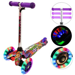 Trotineta cu 3 roti si luminite multicolore, Mov