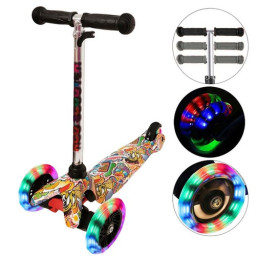 Trotineta cu 3 roti si luminite multicolore, Negru