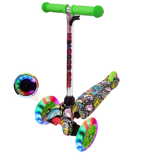 Trotineta cu 3 roti si luminite multicolore, Verde