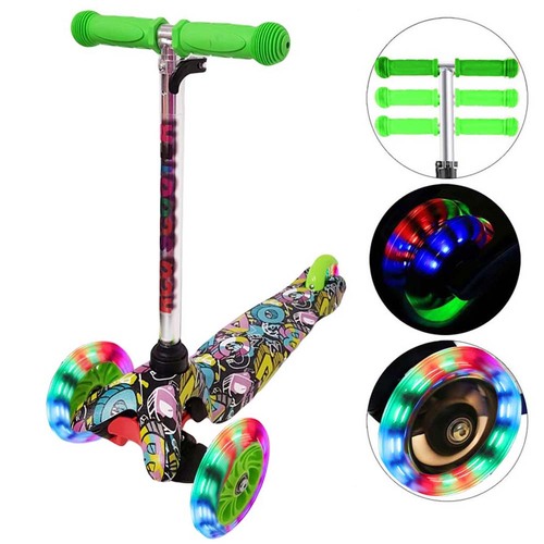 Trotineta cu 3 roti si luminite multicolore, Verde