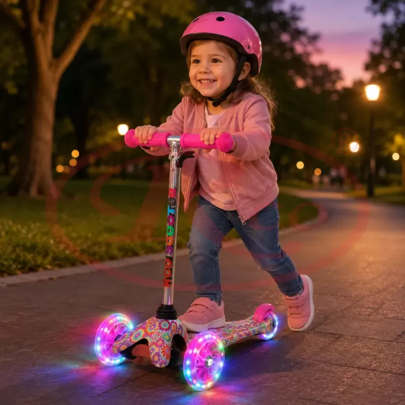 Trotineta cu 3 roti si luminite multicolore, Roz