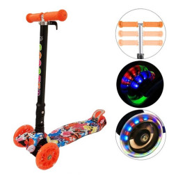 Trotineta cu 3 roti si luminite multicolore, 3-8 ani, 60kg, Portocaliu
