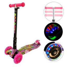 Trotineta cu 3 roti si luminite multicolore, 3-8 ani, 60kg, Roz
