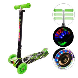 Trotineta cu 3 roti si luminite multicolore, 3-8 ani, 60kg, Verde