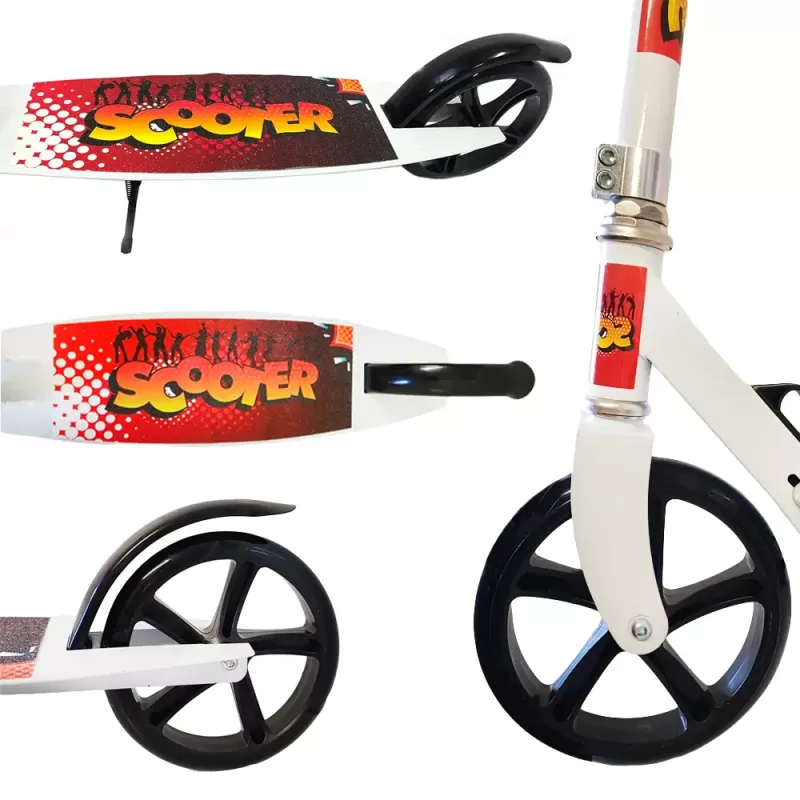 Trotineta din aliaj de metal, pliabila, ghidon reglabil, frana pe disc, ABEC-7, Alb