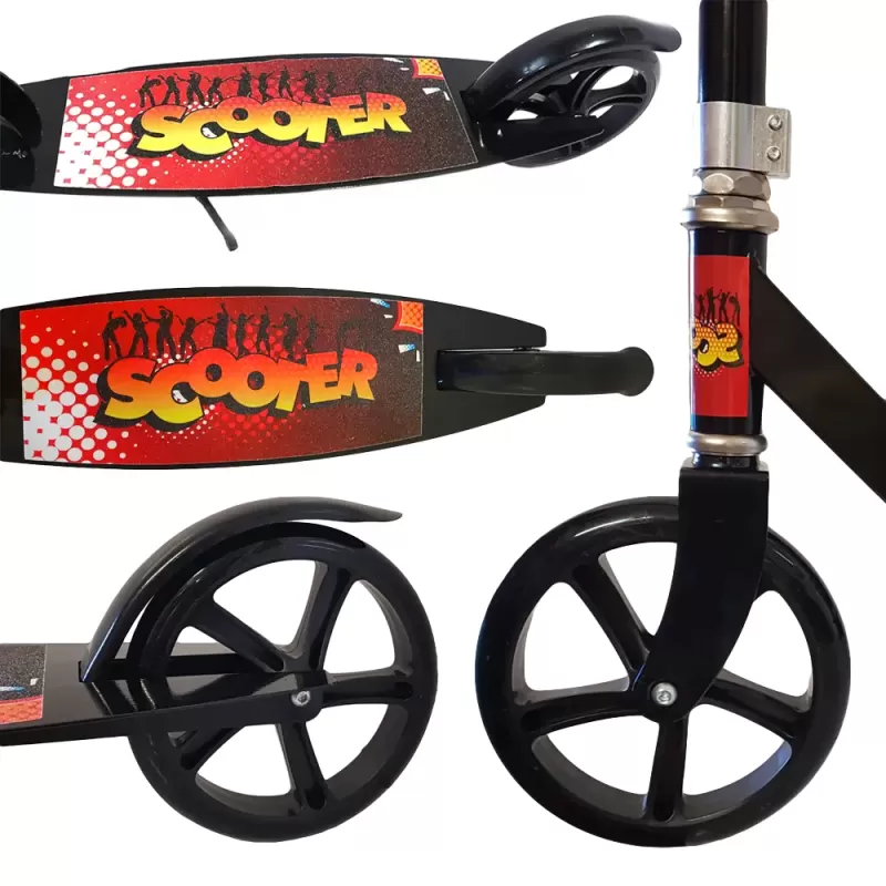 Trotineta din aliaj de metal, pliabila, ghidon reglabil, frana pe disc, ABEC-7, Negru