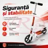 Trotineta din aliaj de metal, pliabila, ghidon reglabil, frana pe disc, ABEC-7, Alb