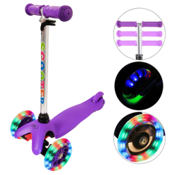 Trotineta cu 3 roti si luminite multicolore, Mov
