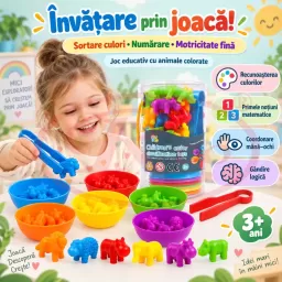 Joc educativ de sortare culori si numarare cu animale, 36 figurine si accesorii, +3 ani