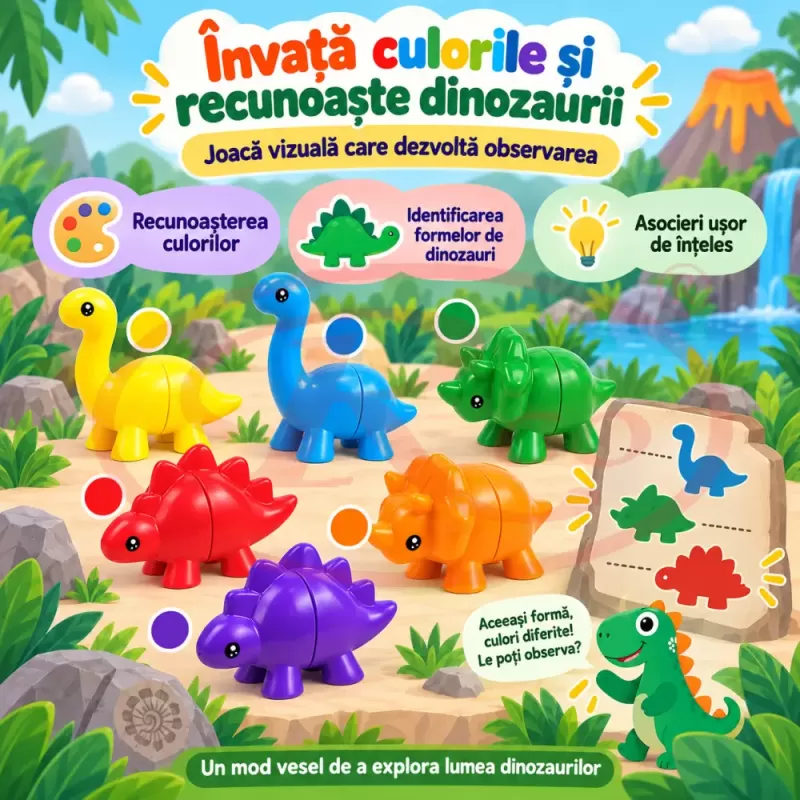 Set cu 13 dinozauri pentru motricitate fina, atentie si coordonare