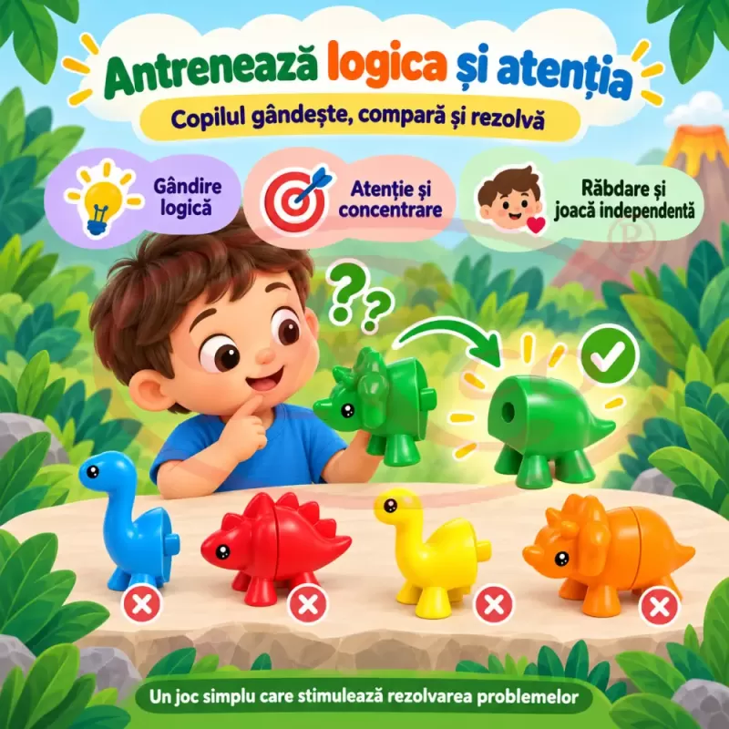 Set cu 13 dinozauri pentru motricitate fina, atentie si coordonare