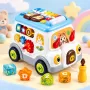 Autobuz multifunctional educativ cu muzica, lumini, sortator si snur de tragere, 18 luni+