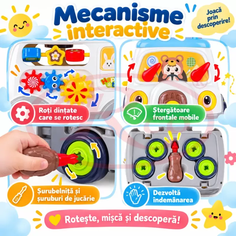 Jucarie de tras cu lumini, sunete in engleza si volum reglabil